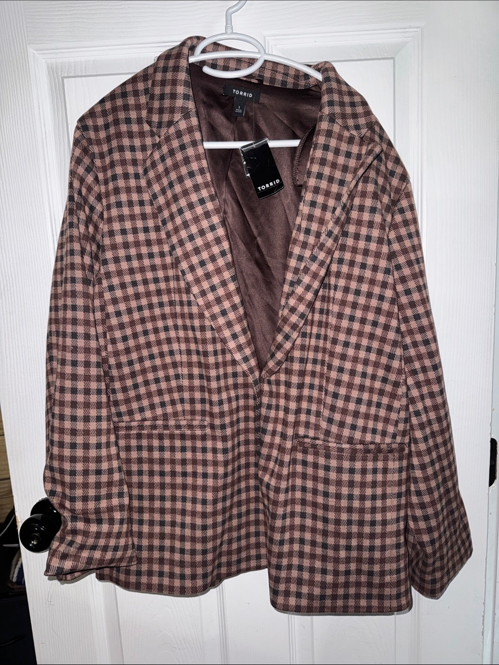 torrid Brown and Black Plaid Blazer - Women's Open Front Sport Coat